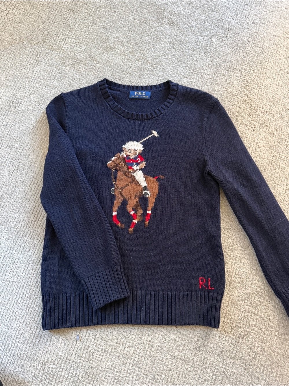 Polo by Ralph Lauren Navy Knit Sweater with Polo Player Motif